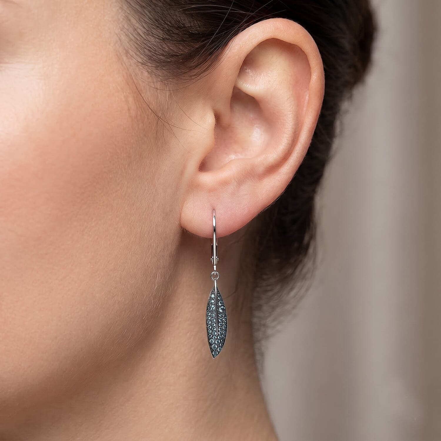 Luxuriant Lab Grown Green Diamond (IR) SI 0.50 ctw Leaf Drop Earrings in Rhodium Over Sterling Silver