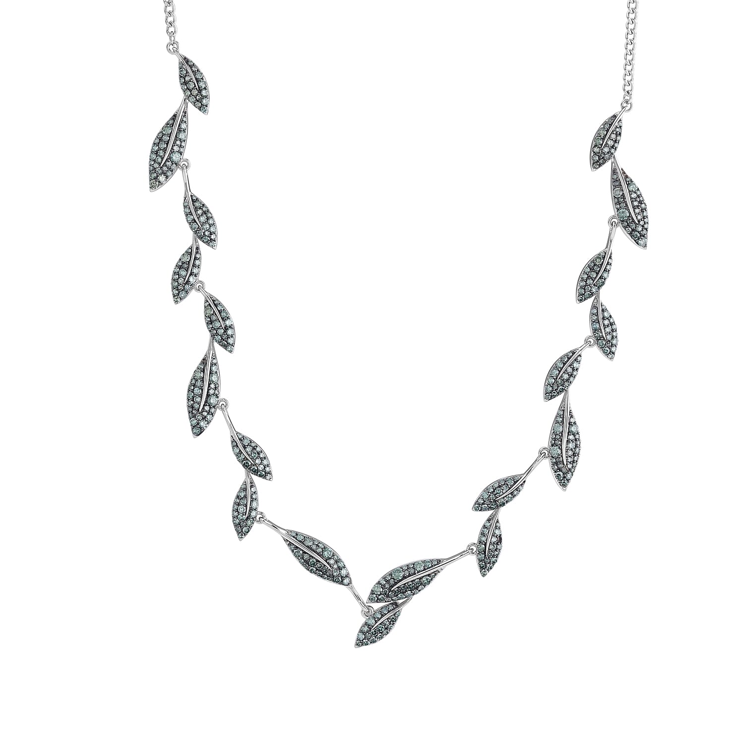 Luxuriant Lab Grown Green Diamond (IR) SI 4.00 ctw Leaf Vine Necklace in Rhodium Over Sterling Silver 18-20 Inches