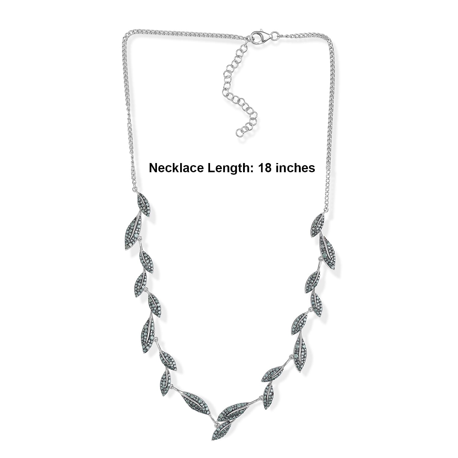 Luxuriant Lab Grown Green Diamond (IR) SI 4.00 ctw Leaf Vine Necklace in Rhodium Over Sterling Silver 18-20 Inches