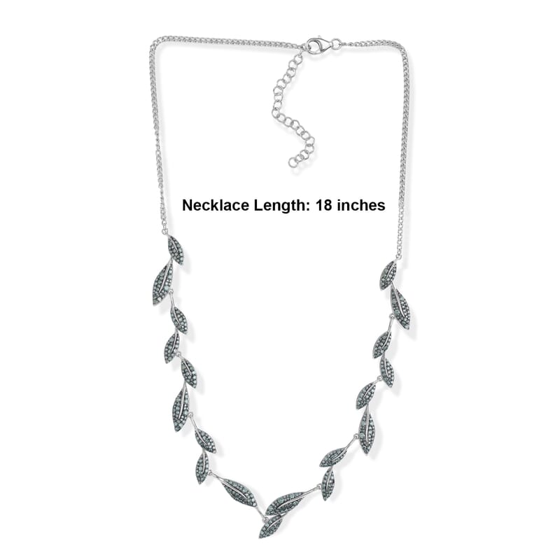 Luxuriant Lab Grown Green Diamond (IR) SI 4.00 ctw Leaf Vine Necklace in Rhodium Over Sterling Silver 18-20 Inches
