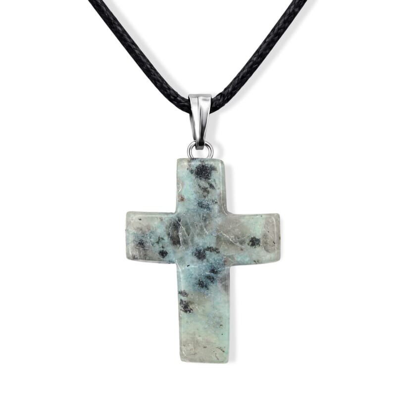 Aqua Quartz 18.00 ctw Cross Pendant with Rope Cord Necklace in Silvertone (24-30 Inches)