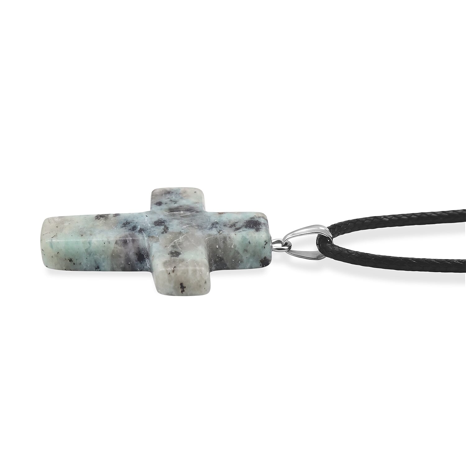 Aqua Quartz 18.00 ctw Cross Pendant with Rope Cord Necklace in Silvertone (24-30 Inches)