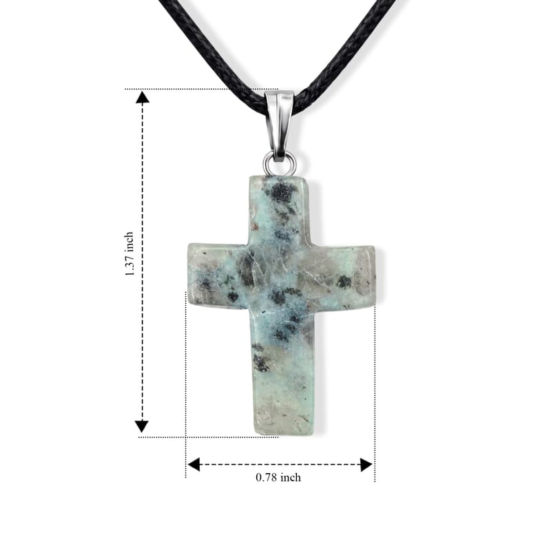 Aqua Quartz 18.00 ctw Cross Pendant with Rope Cord Necklace in Silvertone (24-30 Inches)