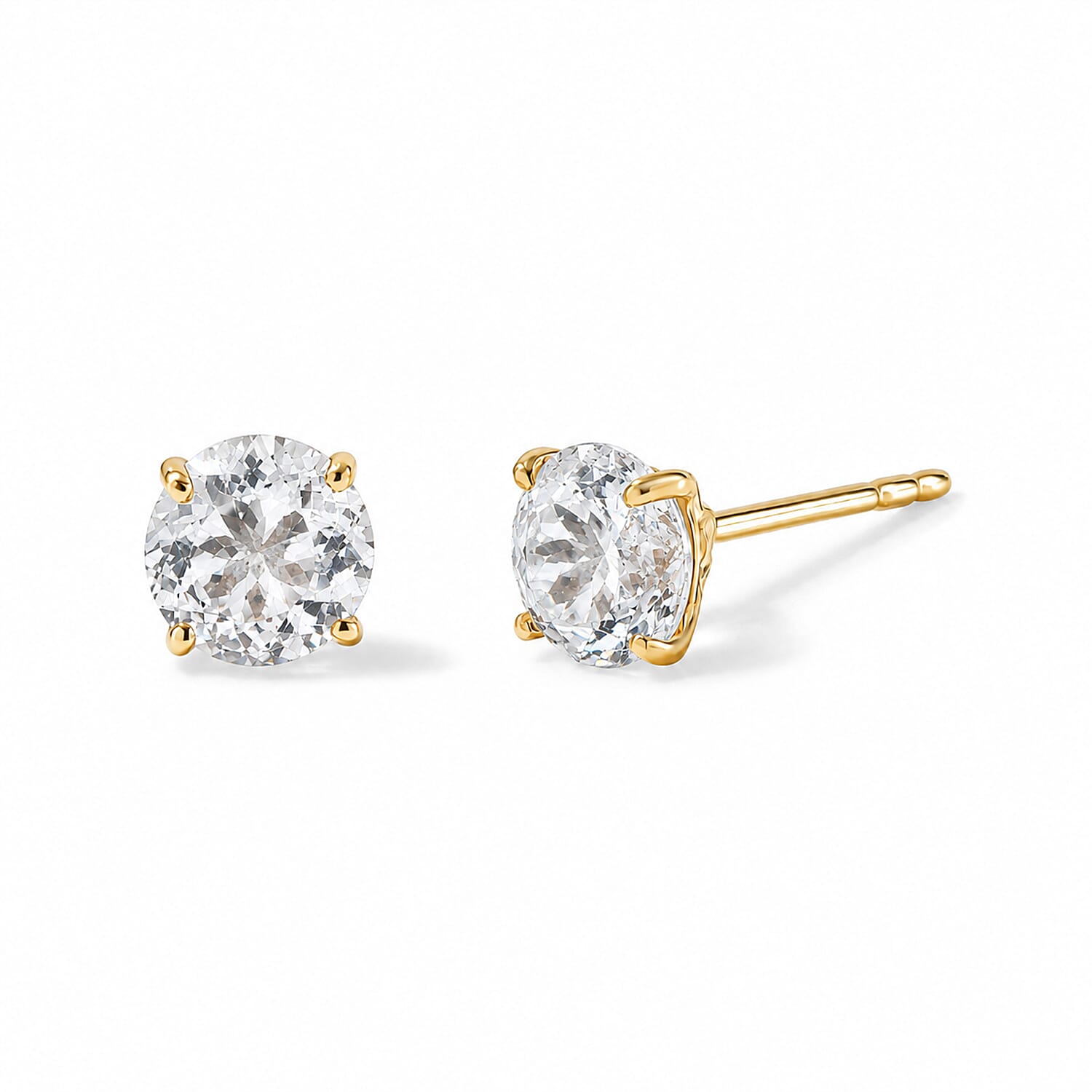 161 Facets White Topaz 2.35 ctw Solitaire Stud Earrings in 10K Yellow Gold