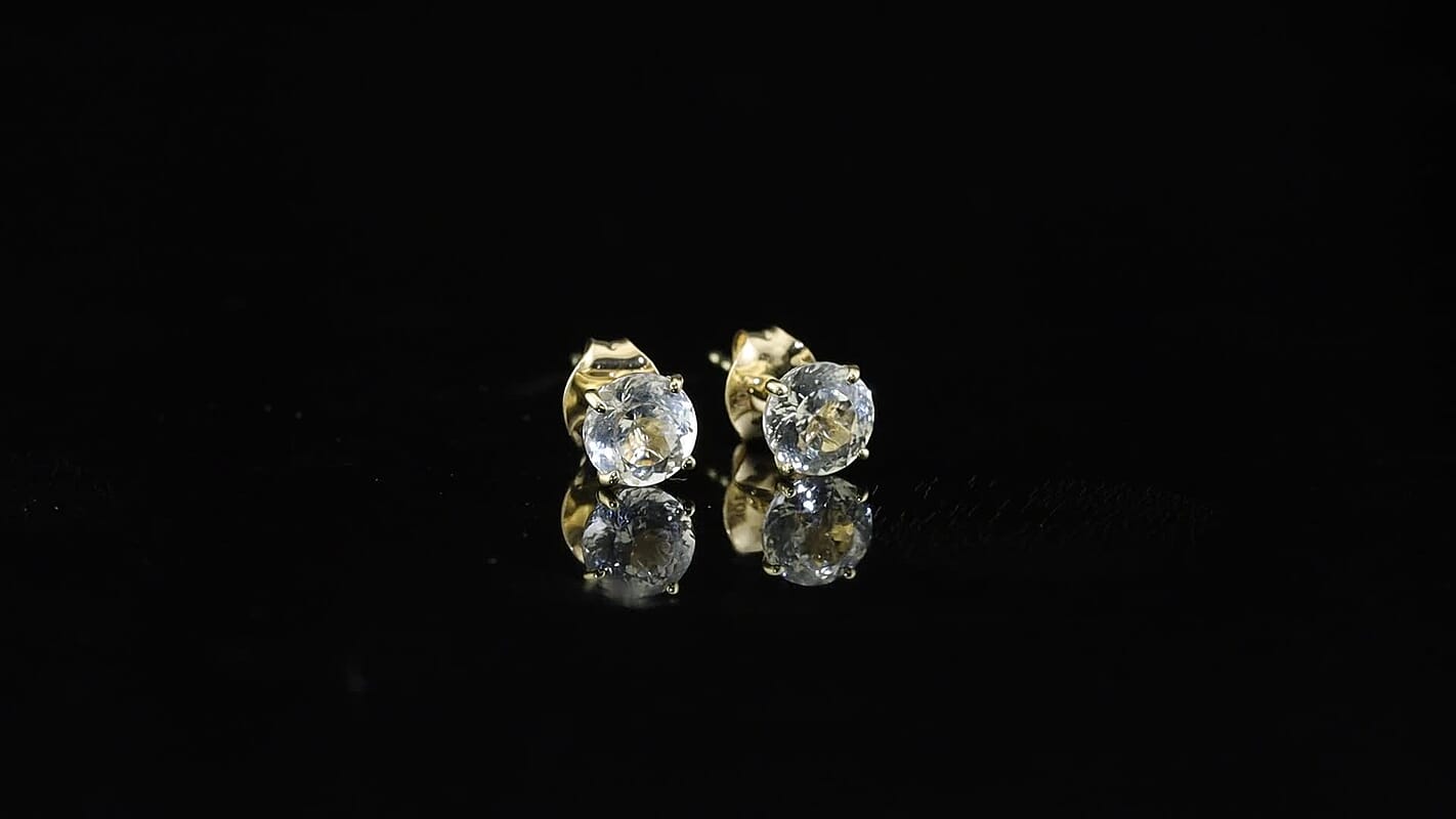 161 Facets White Topaz 2.35 ctw Solitaire Stud Earrings in 10K Yellow Gold