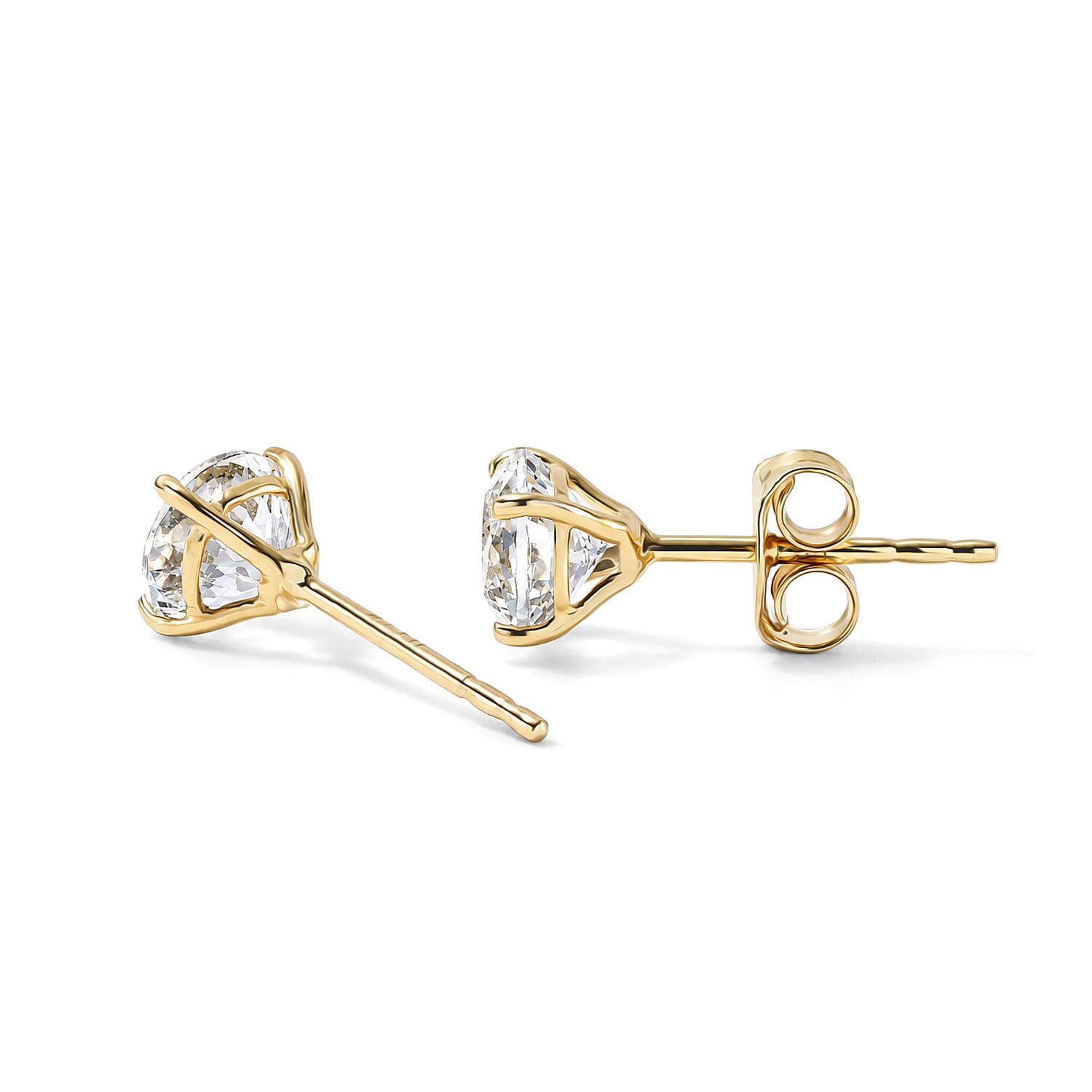 161 Facets White Topaz 2.35 ctw Solitaire Stud Earrings in 10K Yellow Gold