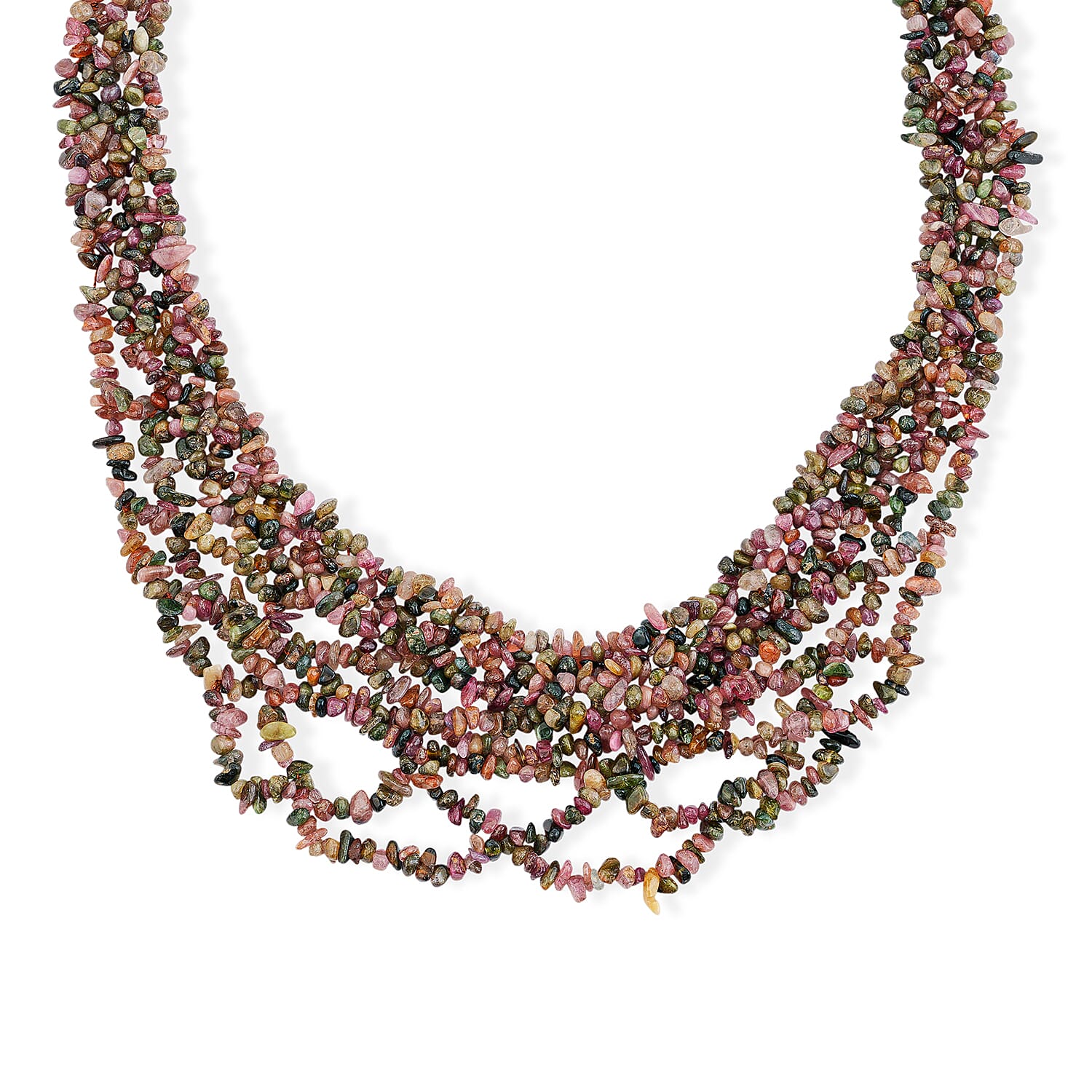Multi Tourmaline 385.00 ctw Woven Necklace in Silvertone (20 Inches)