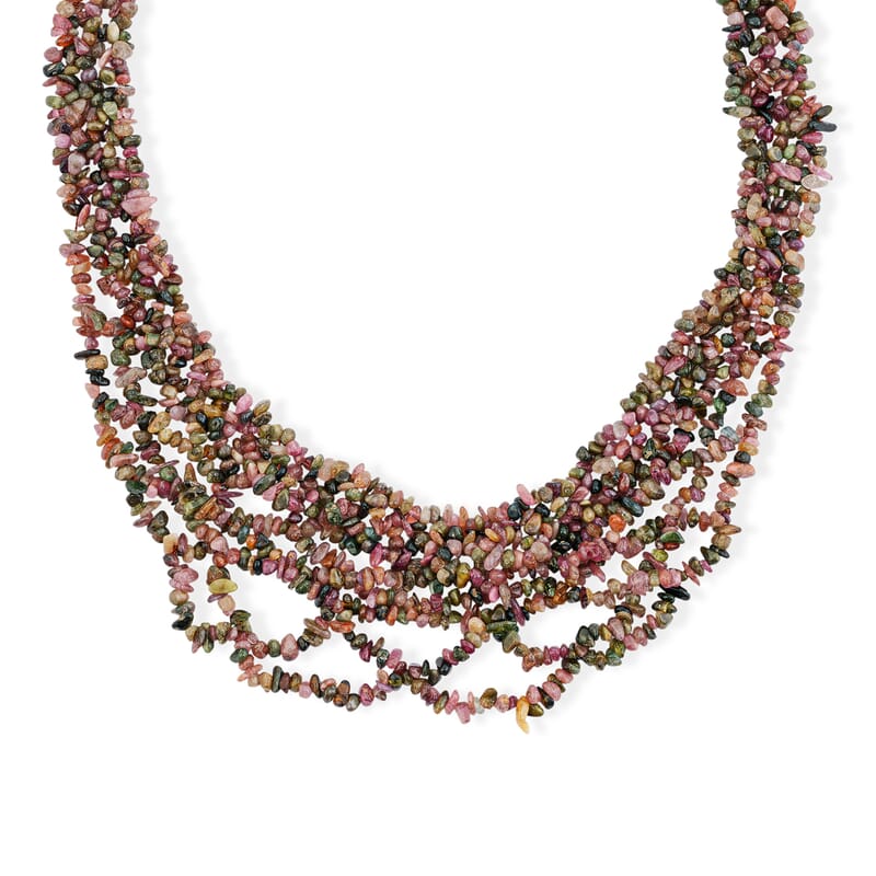 Multi Tourmaline 385.00 ctw Woven Necklace in Silvertone (20 Inches)