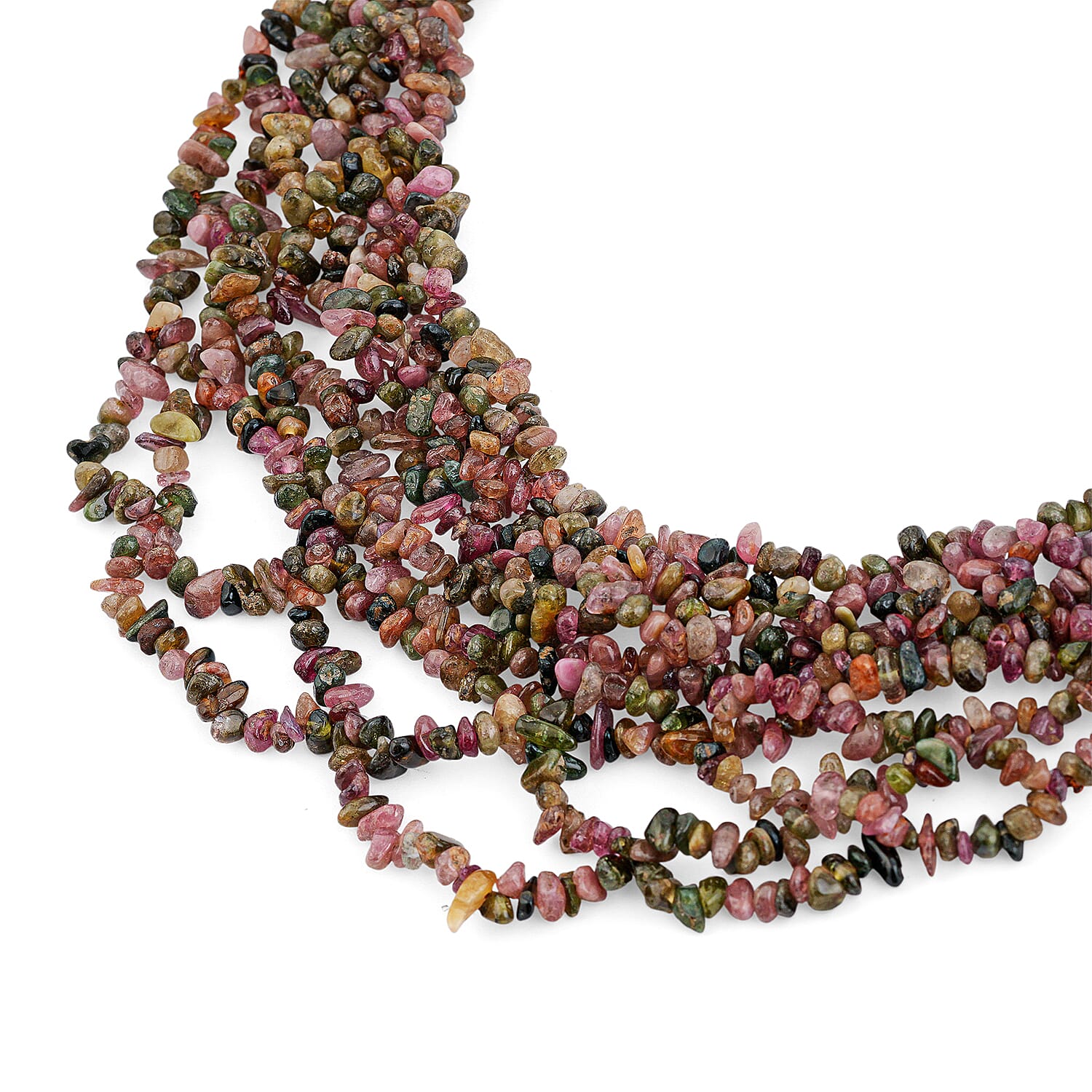 Multi Tourmaline 385.00 ctw Woven Necklace in Silvertone (20 Inches)