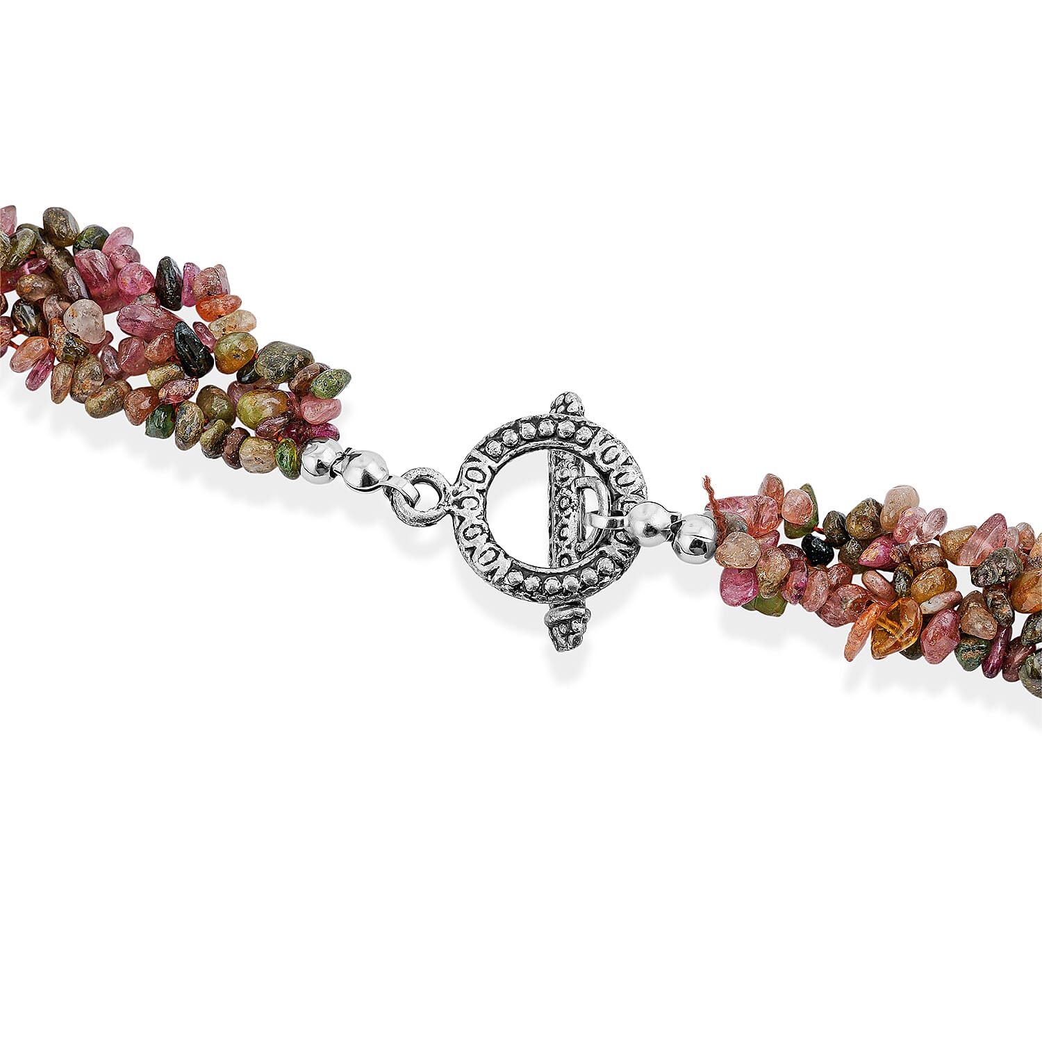 Multi Tourmaline 385.00 ctw Woven Necklace in Silvertone (20 Inches)
