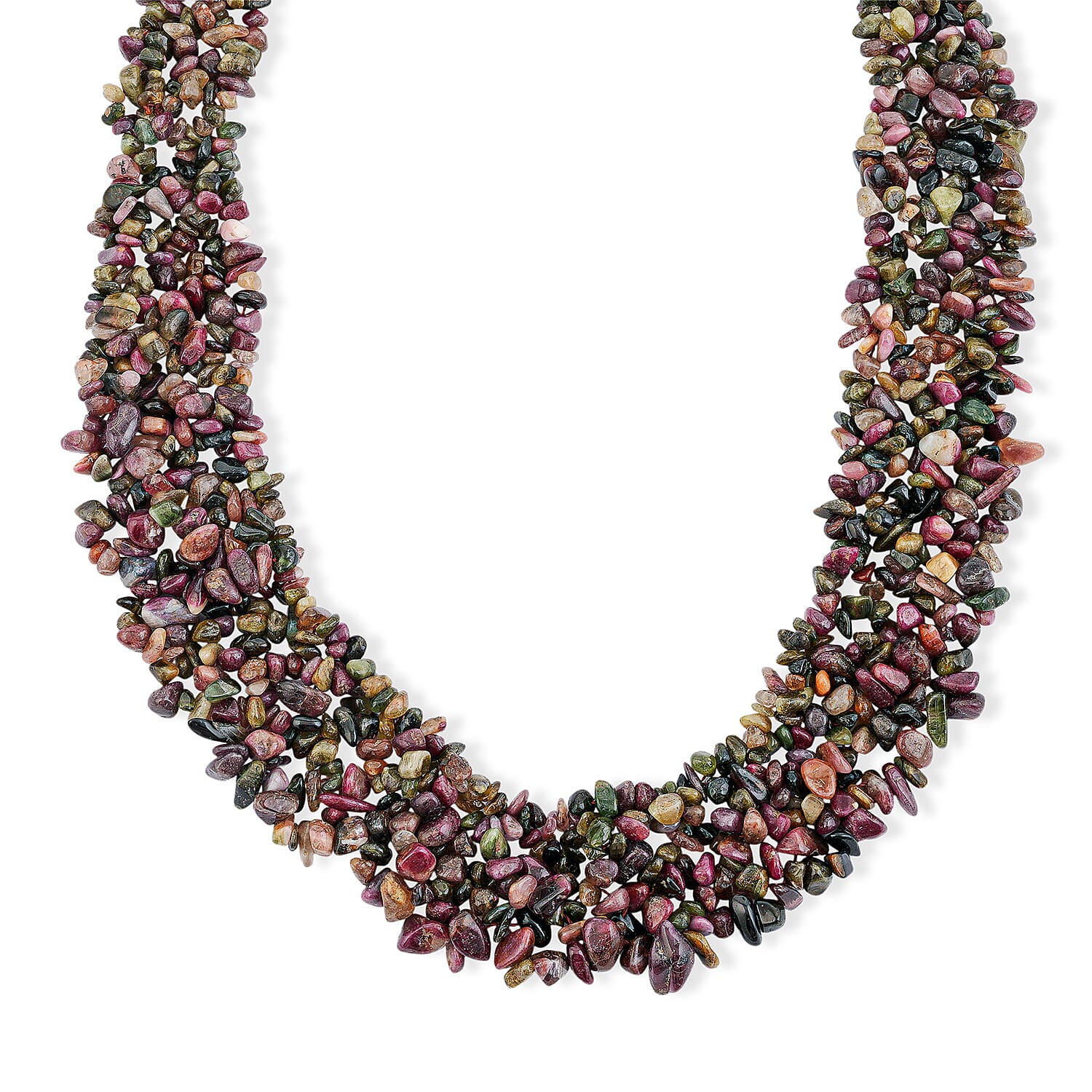 Multi Tourmaline 665.00 ctw Woven Necklace in Silvertone (20 Inches)