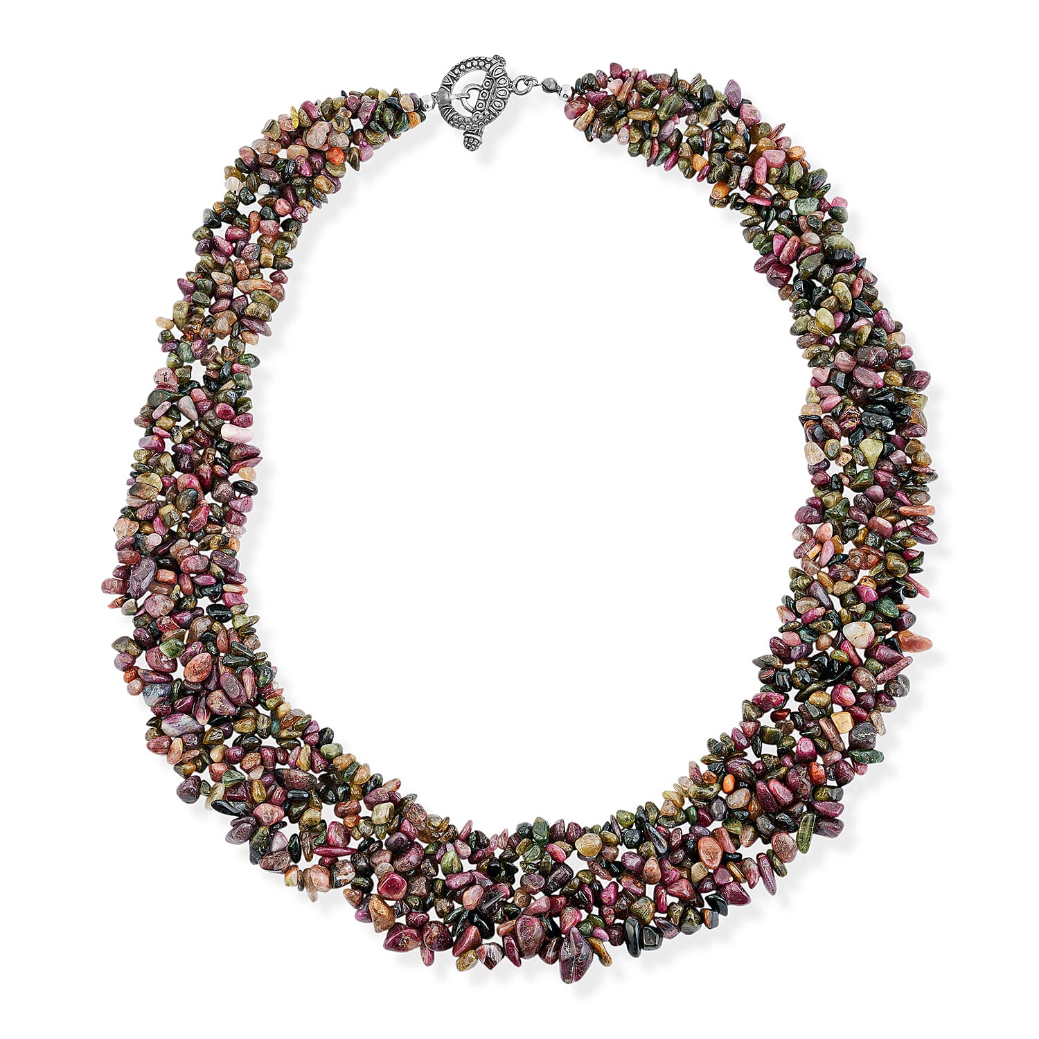 Multi Tourmaline 665.00 ctw Woven Necklace in Silvertone (20 Inches)