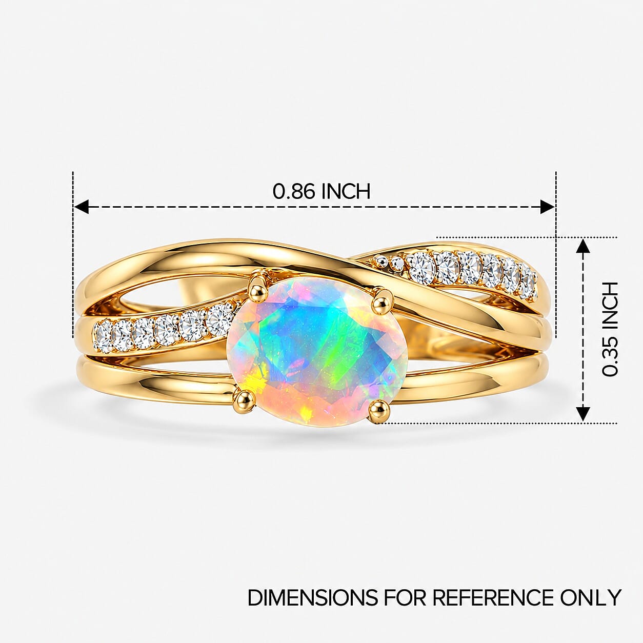 D'Joy Premium Ethiopian Welo Opal and White Zircon 1.00 ctw Ring in 18K YG Plated Sterling Silver (Size 5.0)
