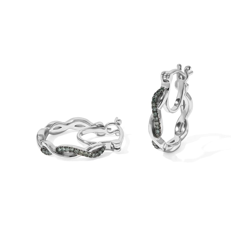 Luxuriant Lab Grown Green Diamond (IR) SI 0.15 ctw Infinity Elegance Hoop Earrings in Rhodium Over Sterling Silver