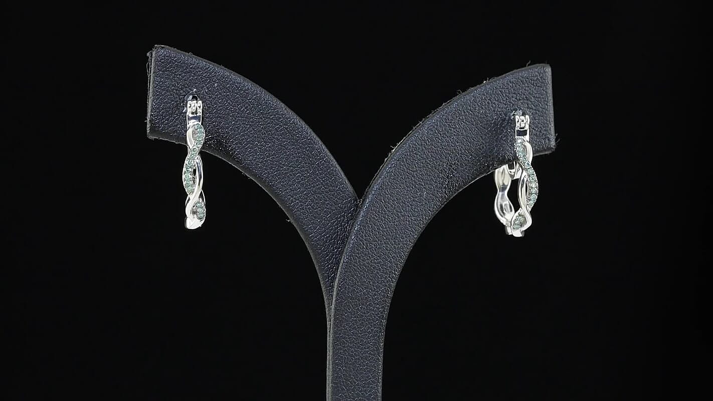Luxuriant Lab Grown Green Diamond (IR) (SI) Hoop Earrings in Rhodium Over Sterling Silver 0.15 ctw
