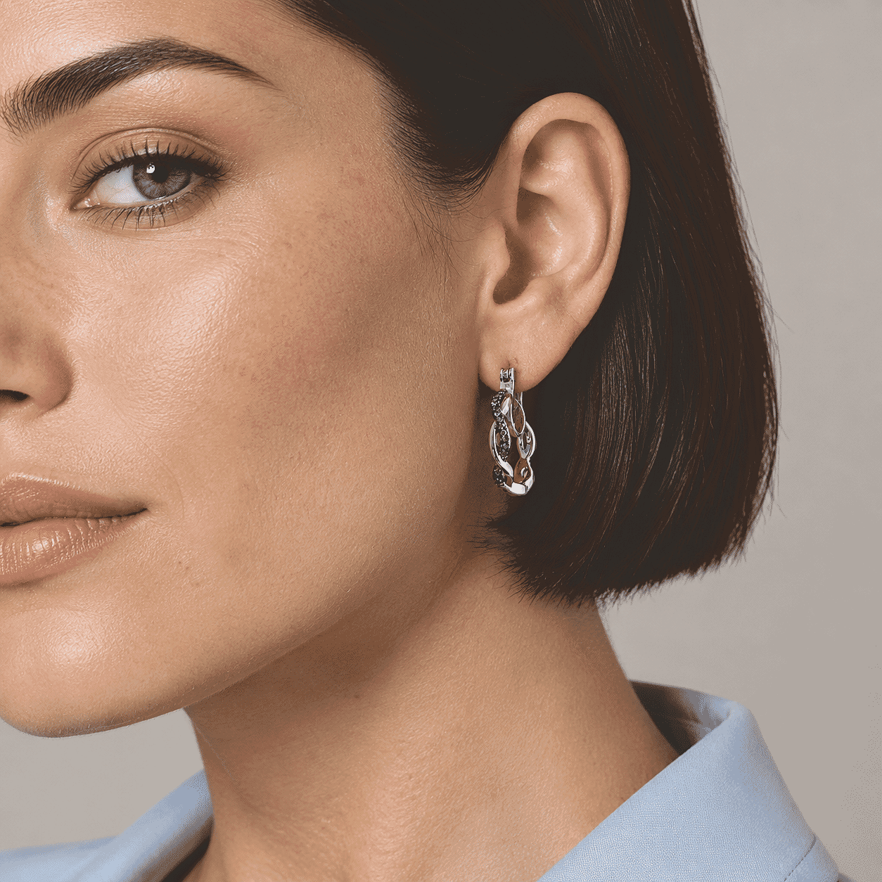 Luxuriant Lab Grown Green Diamond (IR) SI 0.15 ctw Infinity Elegance Hoop Earrings in Rhodium Over Sterling Silver