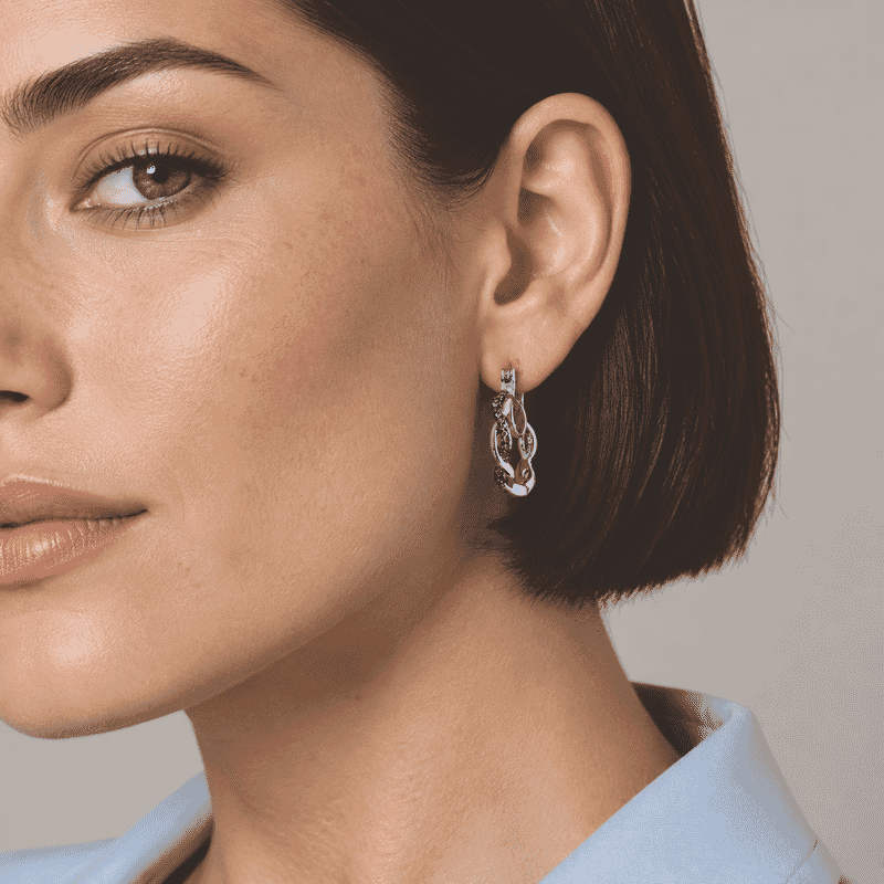 Luxuriant Lab Grown Green Diamond (IR) SI 0.15 ctw Infinity Elegance Hoop Earrings in Rhodium Over Sterling Silver