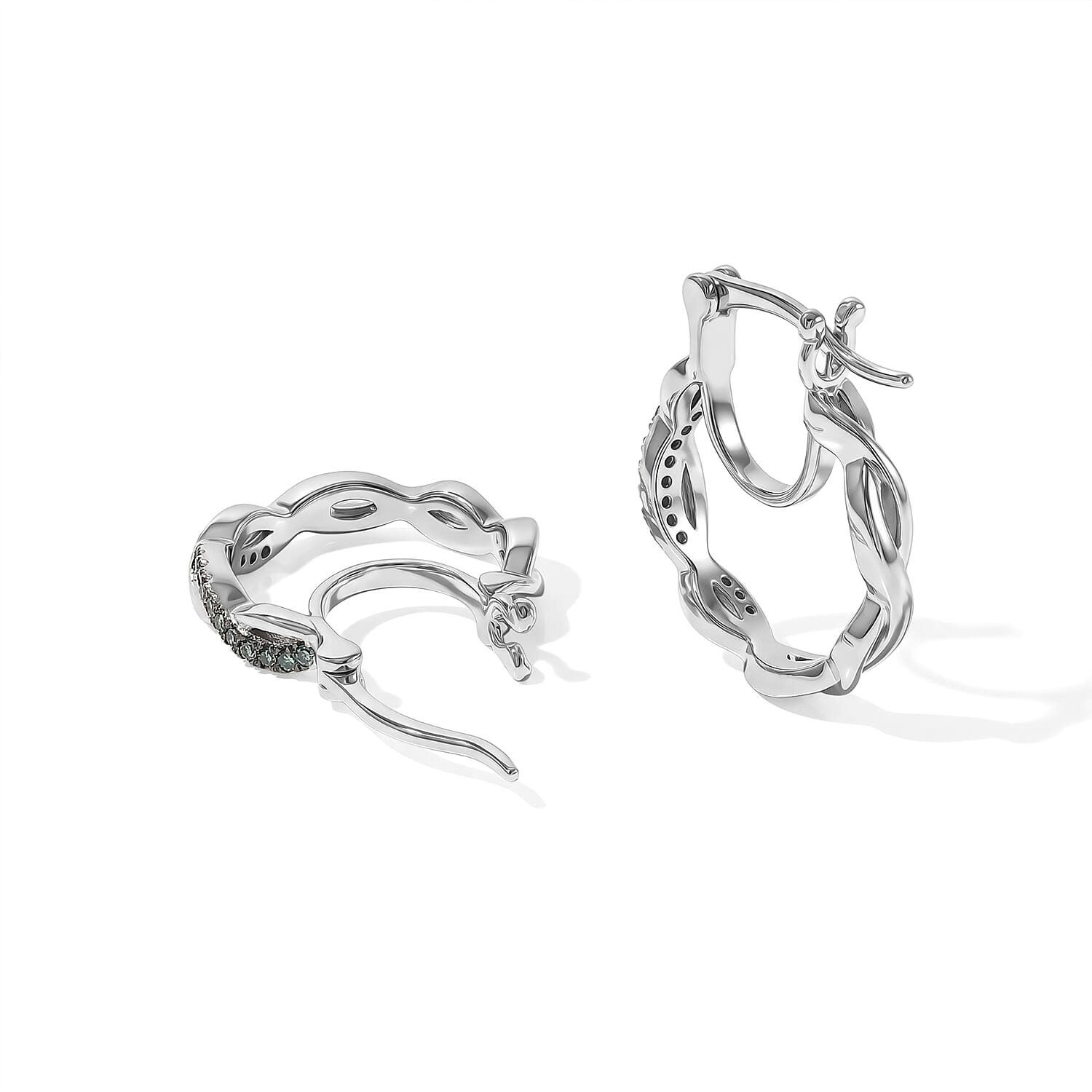 Luxuriant Lab Grown Green Diamond (IR) SI 0.15 ctw Infinity Elegance Hoop Earrings in Rhodium Over Sterling Silver
