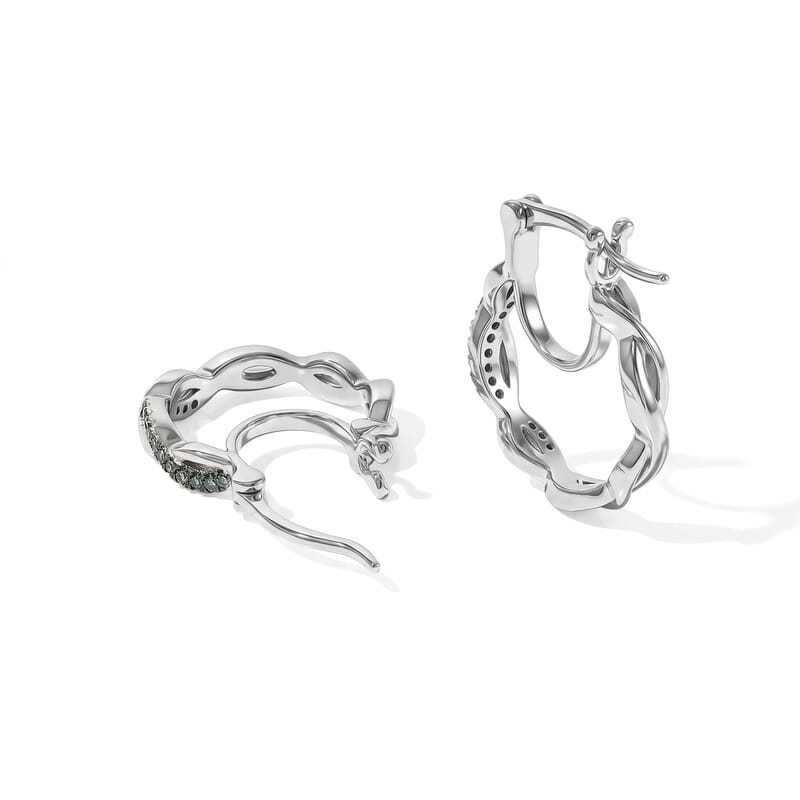 Luxuriant Lab Grown Green Diamond (IR) SI 0.15 ctw Infinity Elegance Hoop Earrings in Rhodium Over Sterling Silver