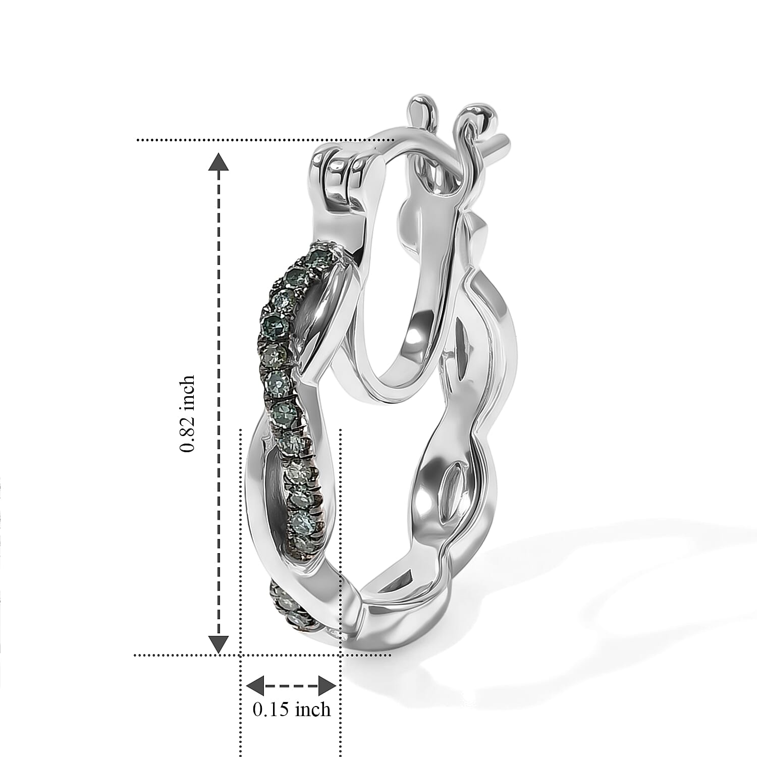 Luxuriant Lab Grown Green Diamond (IR) SI 0.15 ctw Infinity Elegance Hoop Earrings in Rhodium Over Sterling Silver