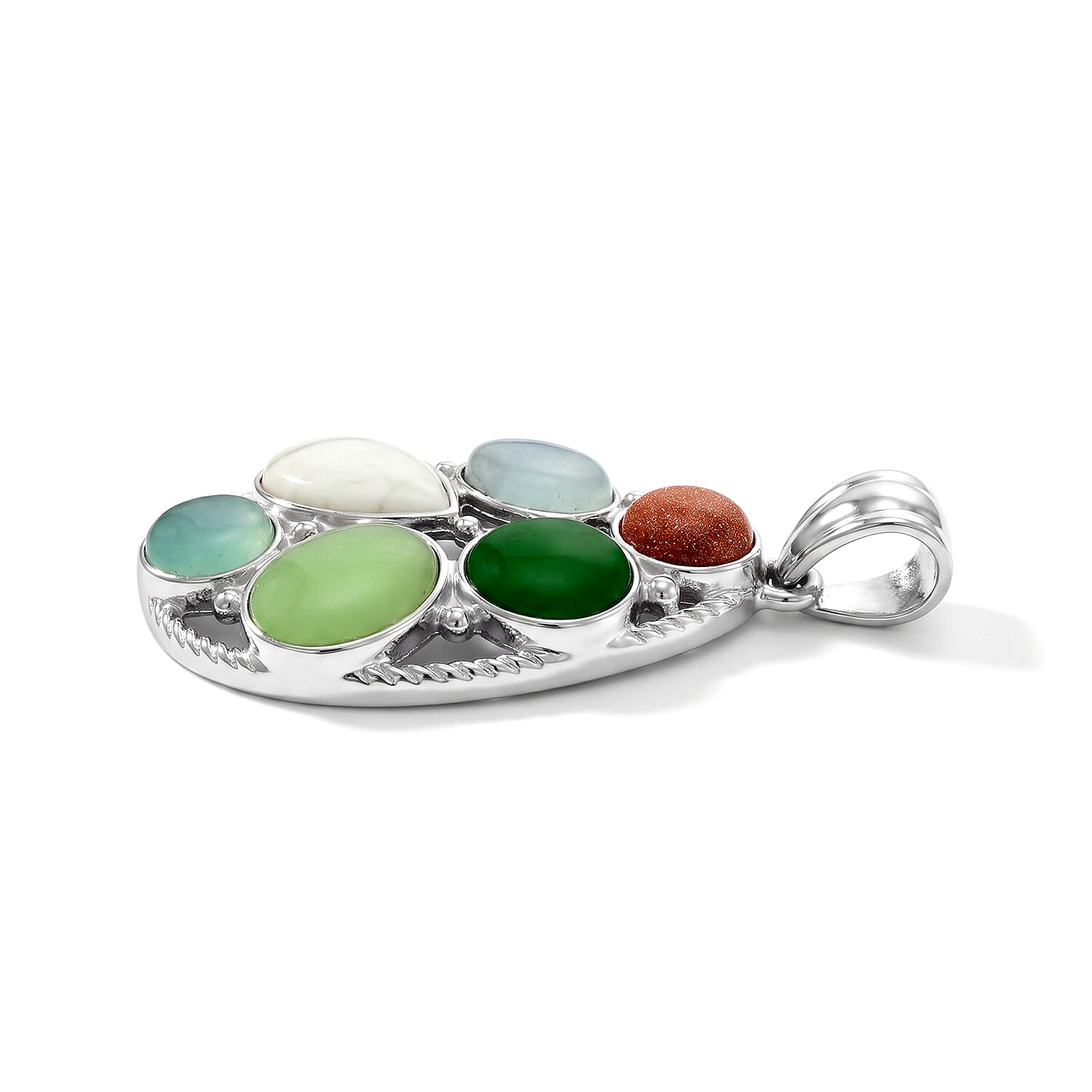 Prehnite and Multi Gemstone 23.50 ctw Pendant without Chain in Silvertone