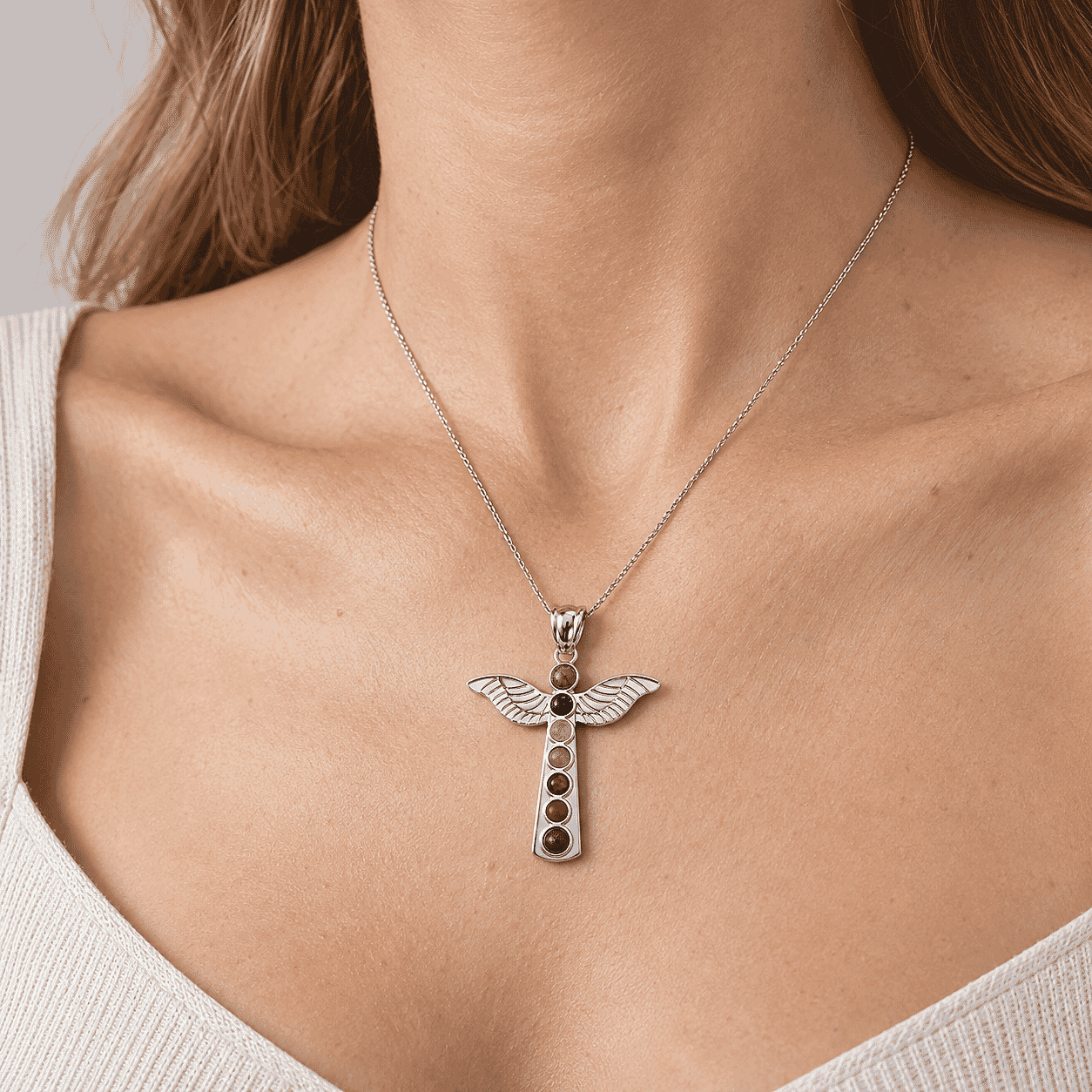 Amethyst and Multi Gemstone 15.00 ctw My Angel Chakra Pendant without Chain in Silvertone