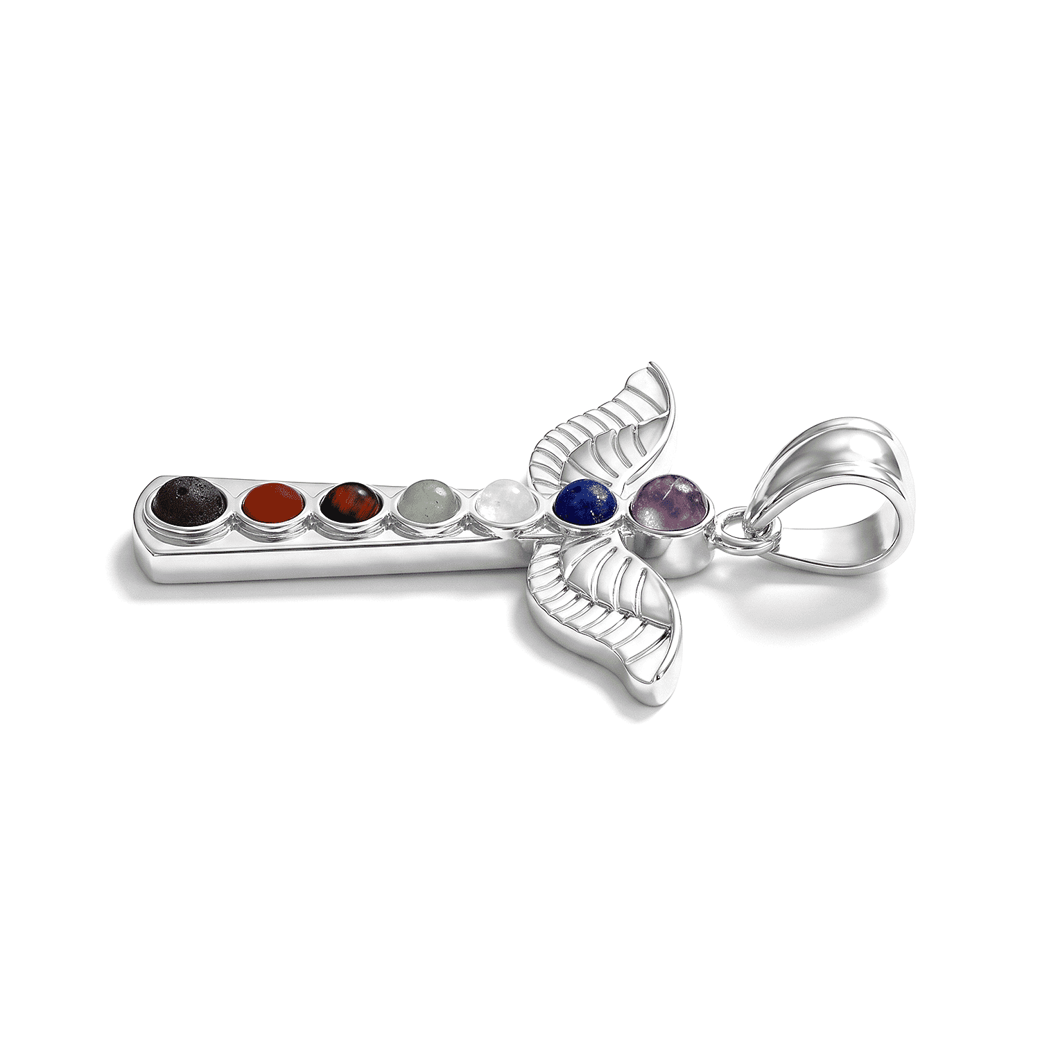 Amethyst and Multi Gemstone 15.00 ctw My Angel Chakra Pendant without Chain in Silvertone
