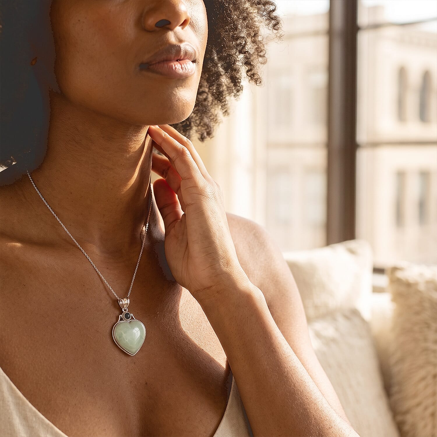 Amazonite and Multi Gemstone 34.00 ctw Love Heart Pendant without Chain in Silvertone