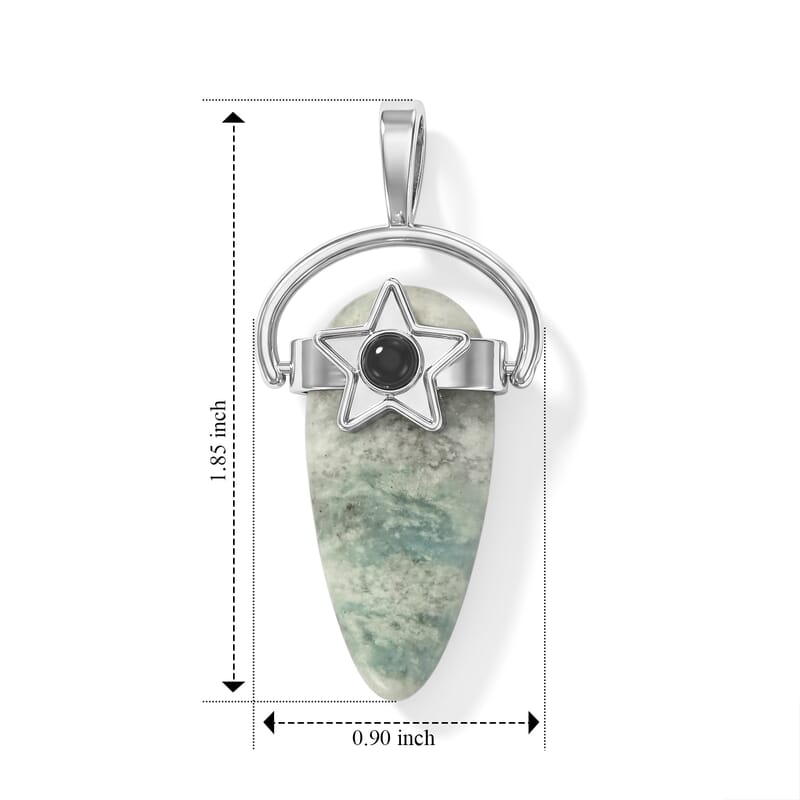 Dyed Amazonite and Black Agate 15.00 ctw Pendant without Chain in Silvertone
