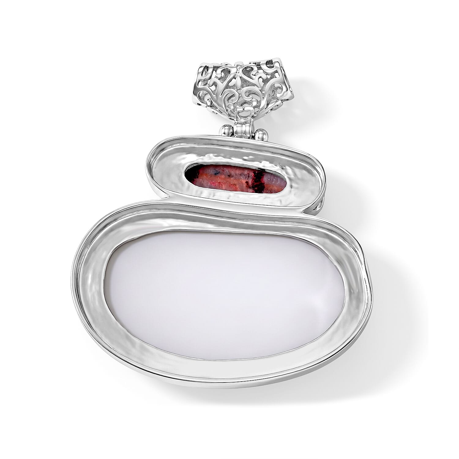 Shell and Red Coral Pendant without Chain in Silvertone