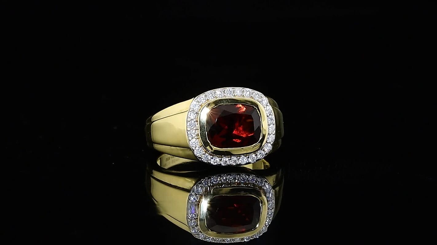 D''Joy Premium Red Citrine and Moissanite 3.50 ctw Men''s Ring in 18K Vermeil Yellow Gold Over Sterling Silver (Size 10.0)
