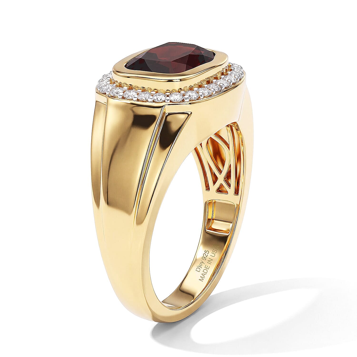 D'Joy Premium Red Citrine and Moissanite 3.50 ctw Men's Ring in 18K Vermeil Yellow Gold Over Sterling Silver (Size 9.0)