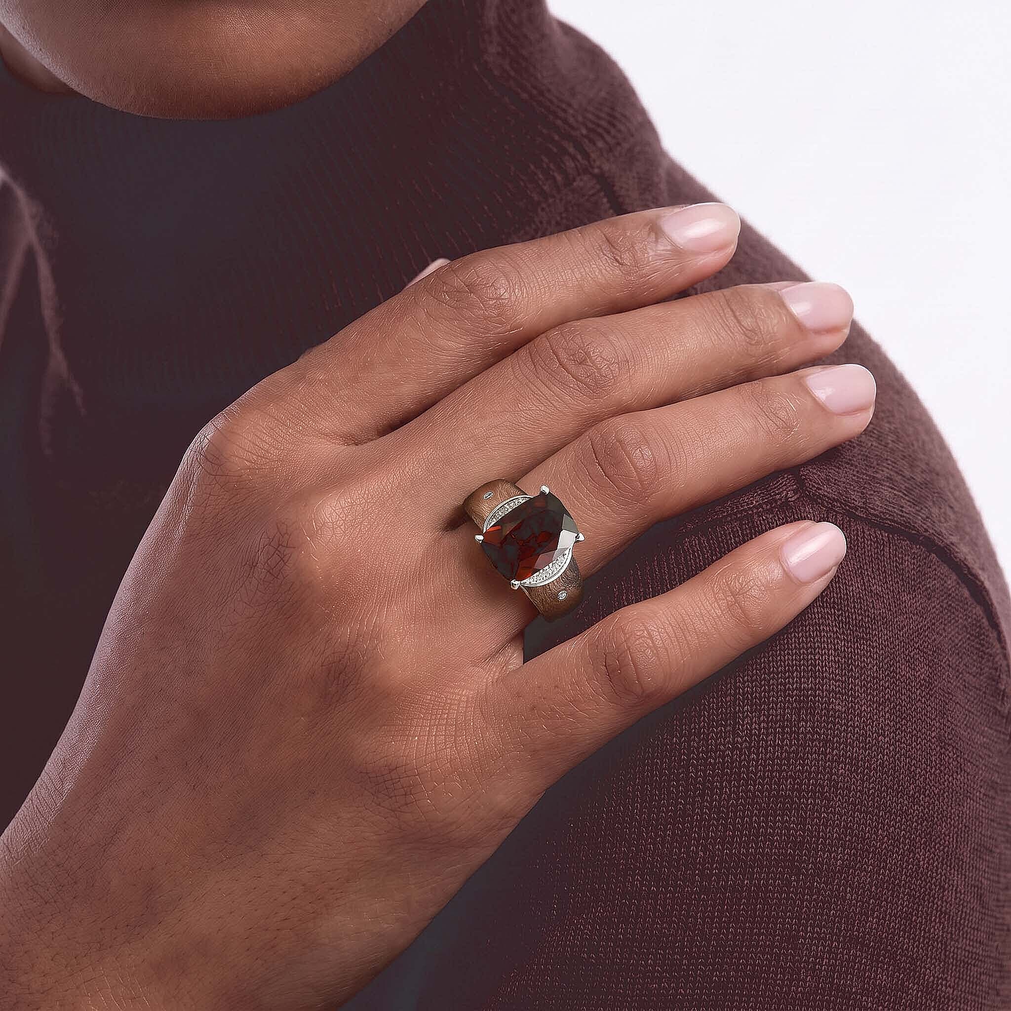 AAA Red Citrine and Luxuriant Lab Grown Diamond G-H SI 6.75 ctw Men's Ring in Rhodium Over Sterling Silver (Size 9.0)