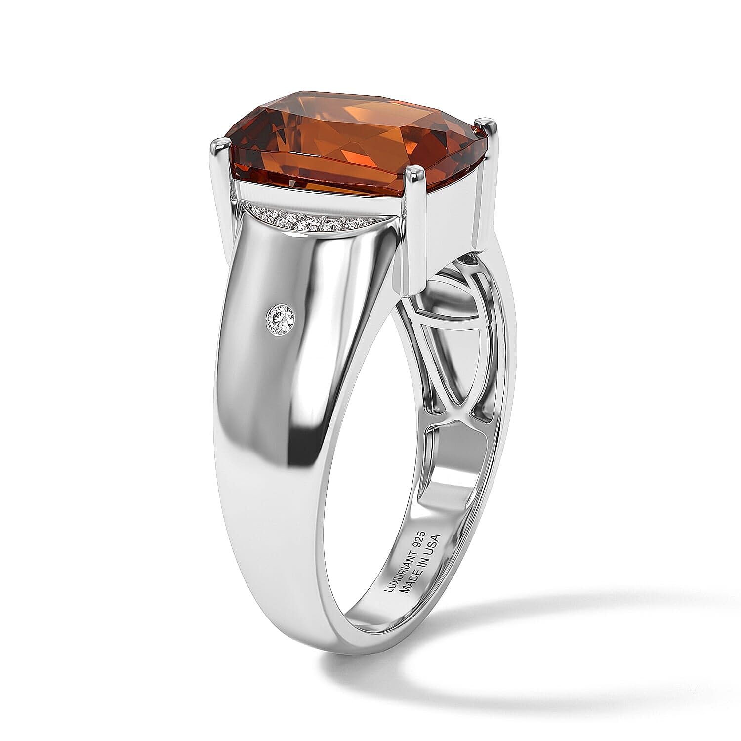 AAA Red Citrine and Luxuriant Lab Grown Diamond G-H SI 6.75 ctw Men's Ring in Rhodium Over Sterling Silver (Size 9.0)