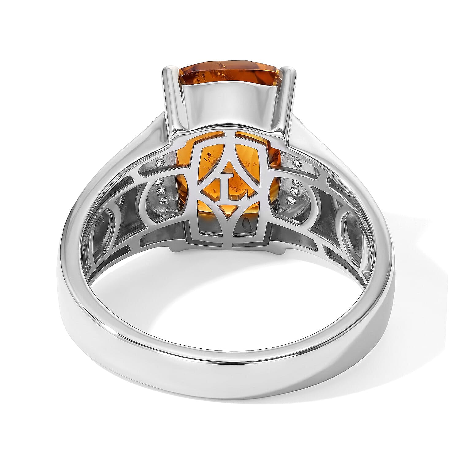 AAA Red Citrine and Luxuriant Lab Grown Diamond G-H SI 6.75 ctw Men's Ring in Rhodium Over Sterling Silver (Size 9.0)