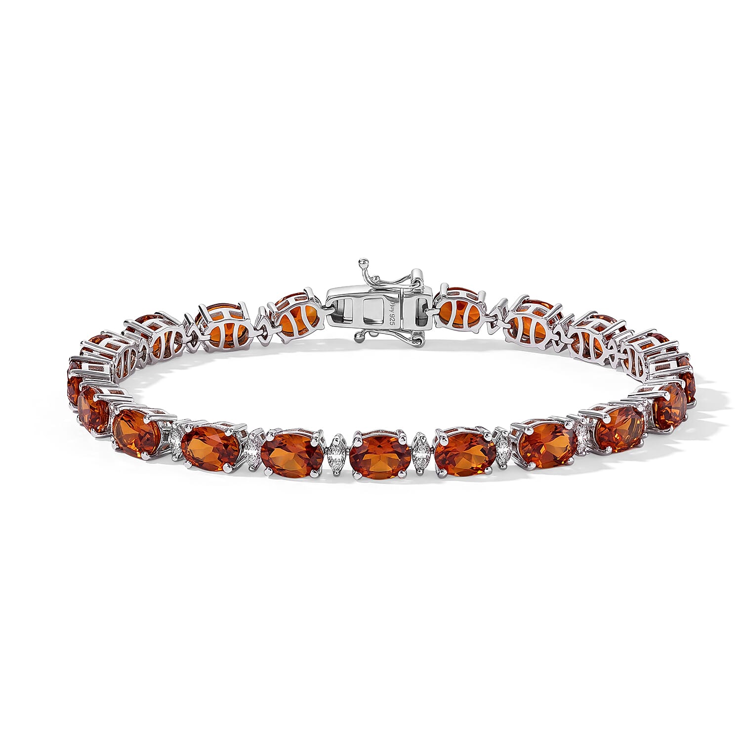 D'Joy Premium Red Citrine and Moissanite 32.60 ctw Bracelet in Rhodium Over Sterling Silver (7.25 In)