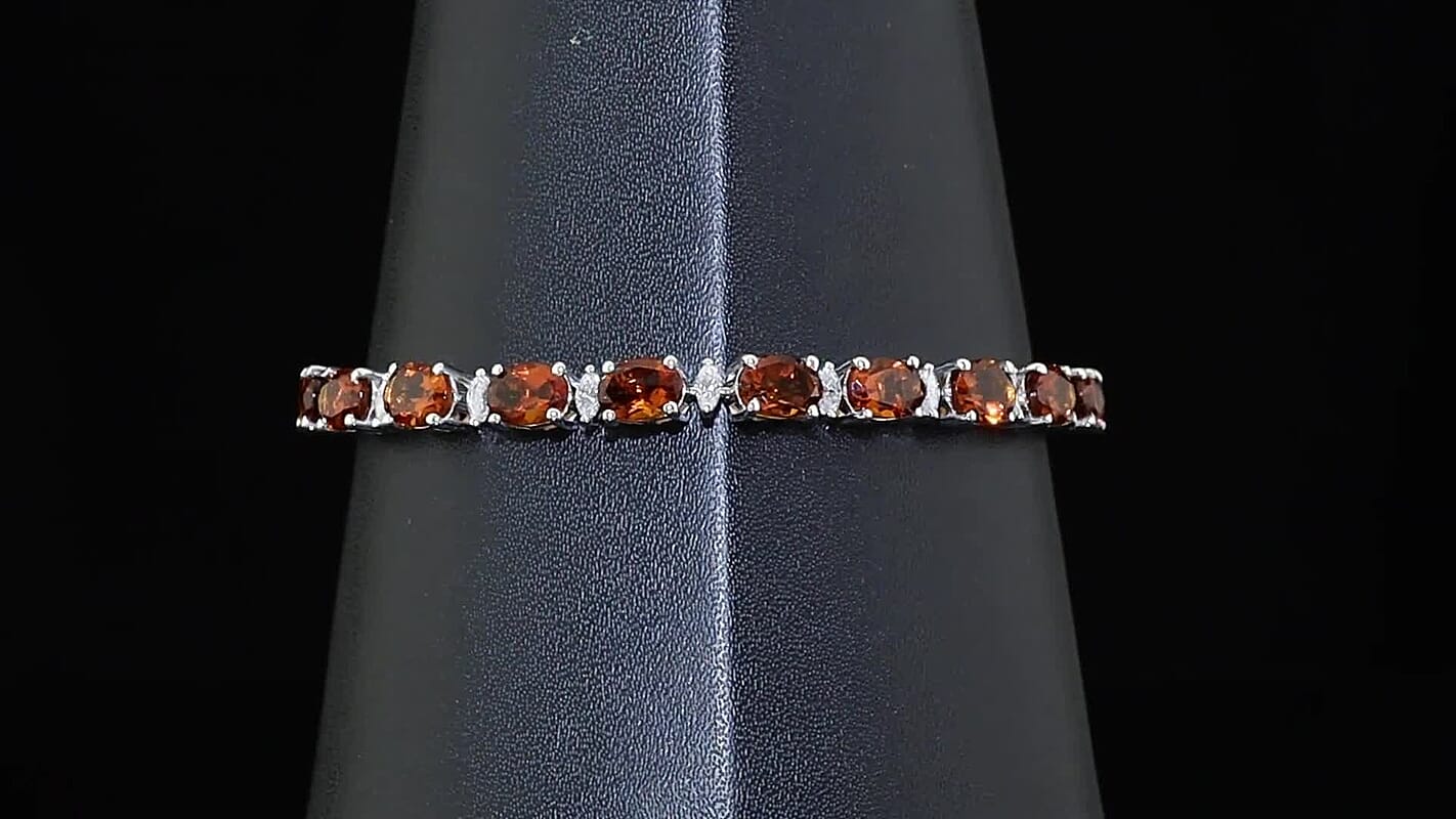 D''Joy Premium Red Citrine and Moissanite 32.60 ctw Bracelet in Rhodium Over Sterling Silver (7.25 In)