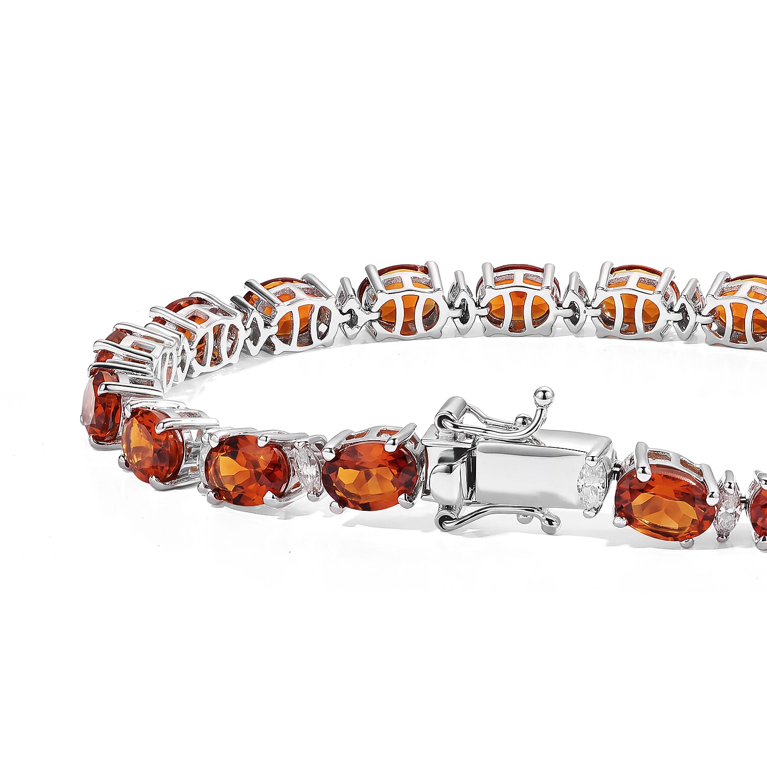 D'Joy Premium Red Citrine and Moissanite 32.60 ctw Bracelet in Rhodium Over Sterling Silver (7.25 In)