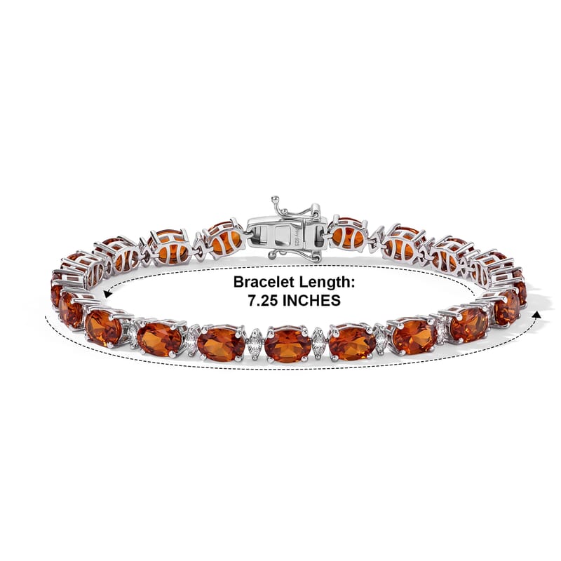D'Joy Premium Red Citrine and Moissanite 32.60 ctw Bracelet in Rhodium Over Sterling Silver (7.25 In)