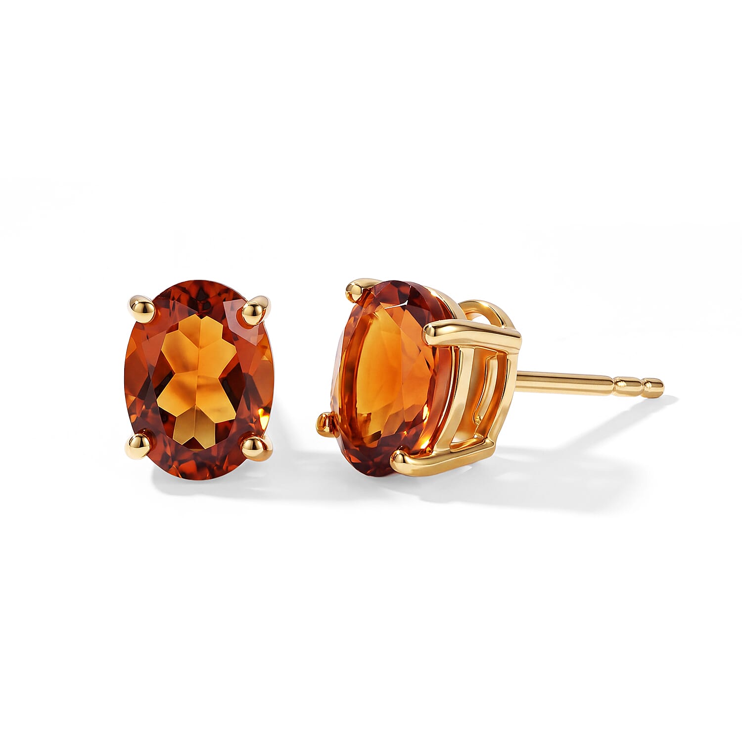 D'Joy Premium Red Citrine 2.30 ctw Solitaire Stud Earrings in 18K Vermeil YG Over Sterling Silver