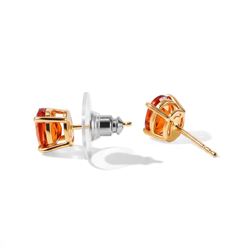 D'Joy Premium Red Citrine 2.30 ctw Solitaire Stud Earrings in 18K Vermeil YG Over Sterling Silver