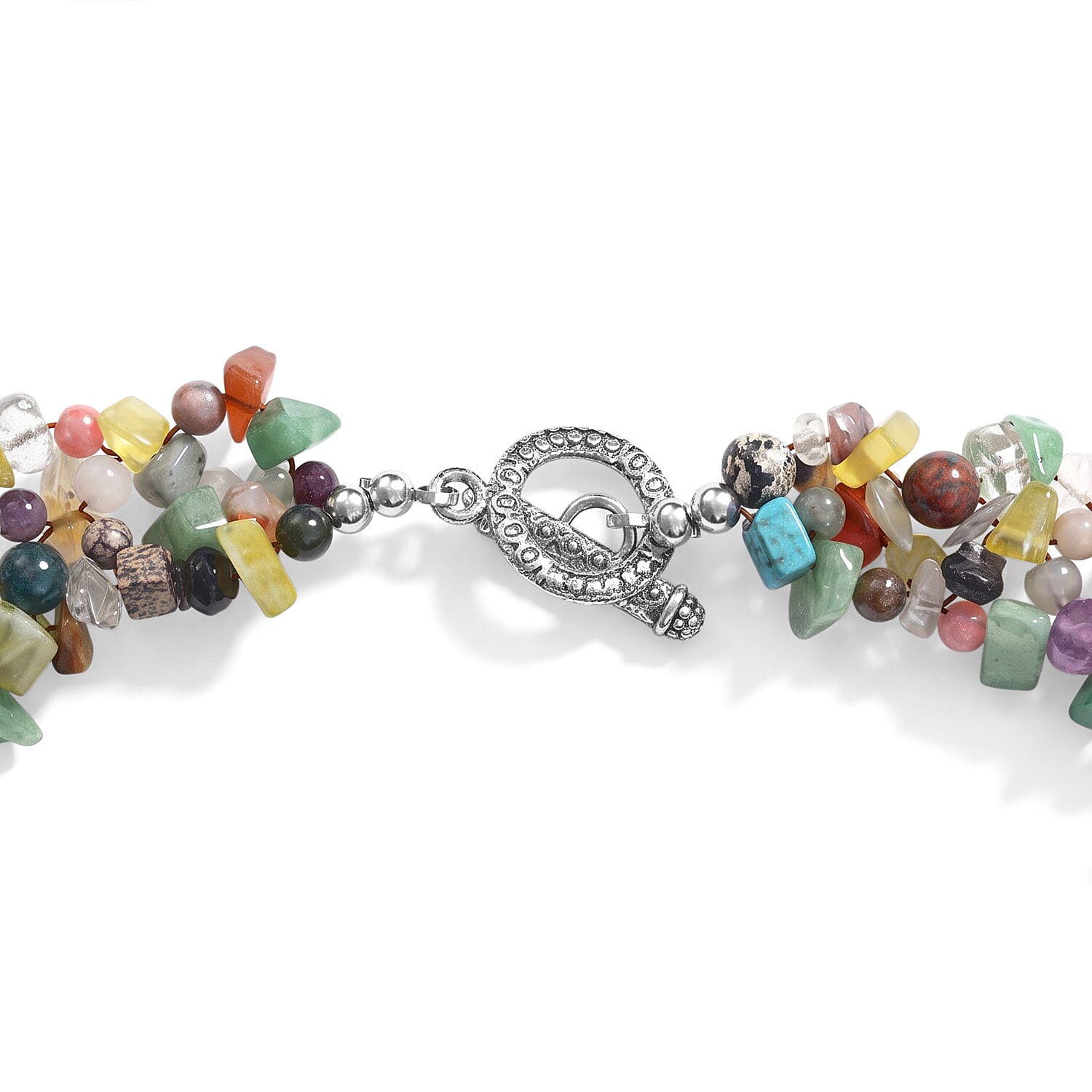 Assorted Multi Gemstone Fiber Optic Chips in Necklace (20 Inches) in Silvertone 665.00 ctw