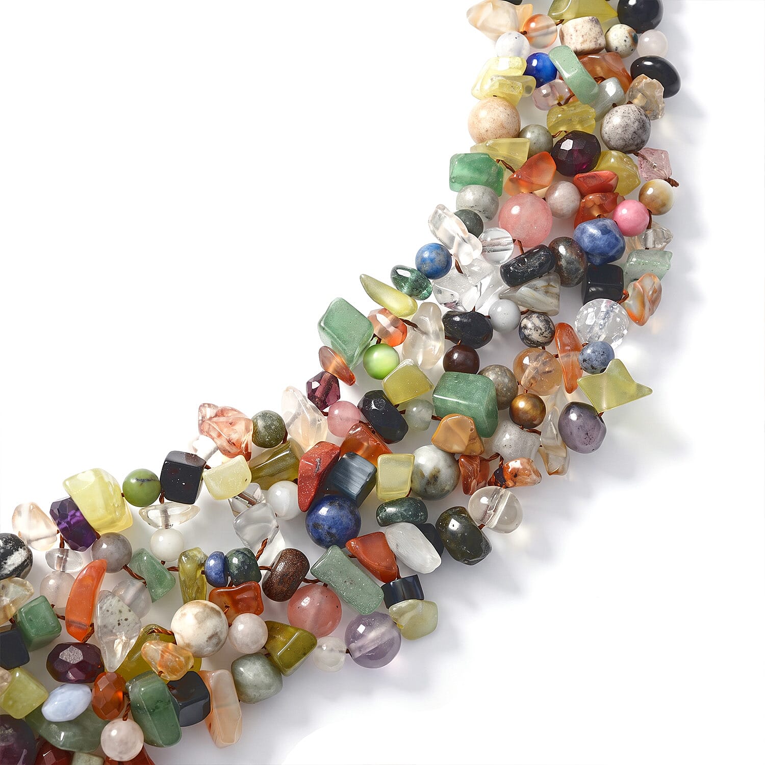 Assorted Multi Gemstone Fiber Optic Chips in Necklace (20 Inches) in Silvertone 665.00 ctw