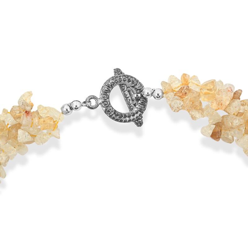 Assorted Citrine 665.00 ctw Chips in Necklace (20 Inches) in Silvertone