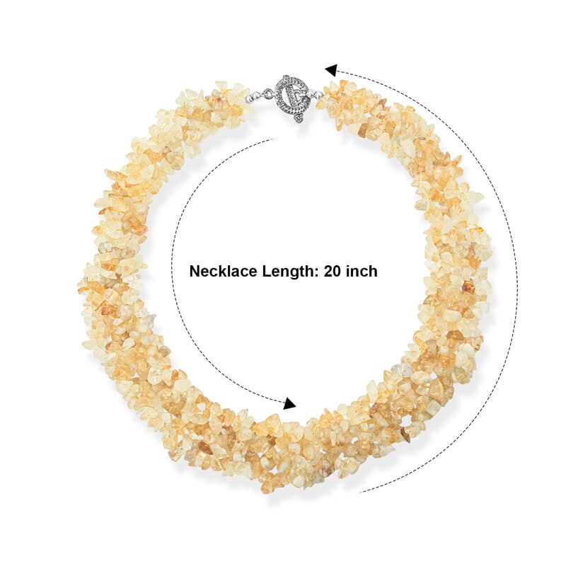 Assorted Citrine 665.00 ctw Chips in Necklace (20 Inches) in Silvertone