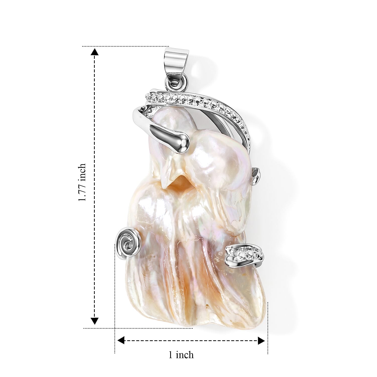 Freshwater Pearl Wire Wrapped Pendant without Chain in Silvertone