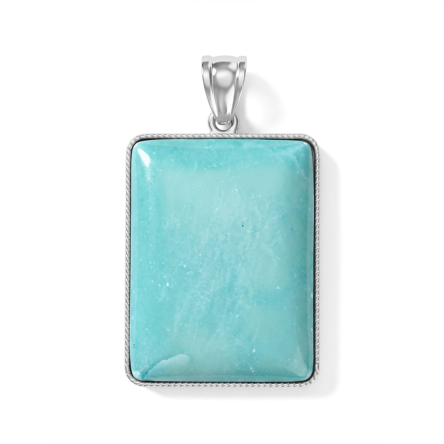 Amazonite 95.00 ctw Rectangle Pendant without Chain in Silvertone