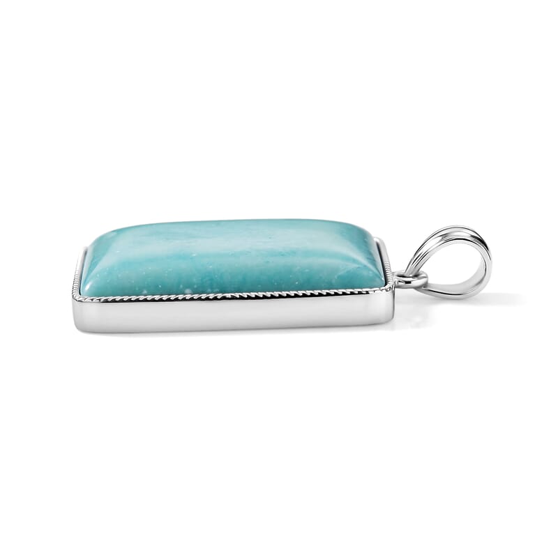 Amazonite 95.00 ctw Rectangle Pendant without Chain in Silvertone