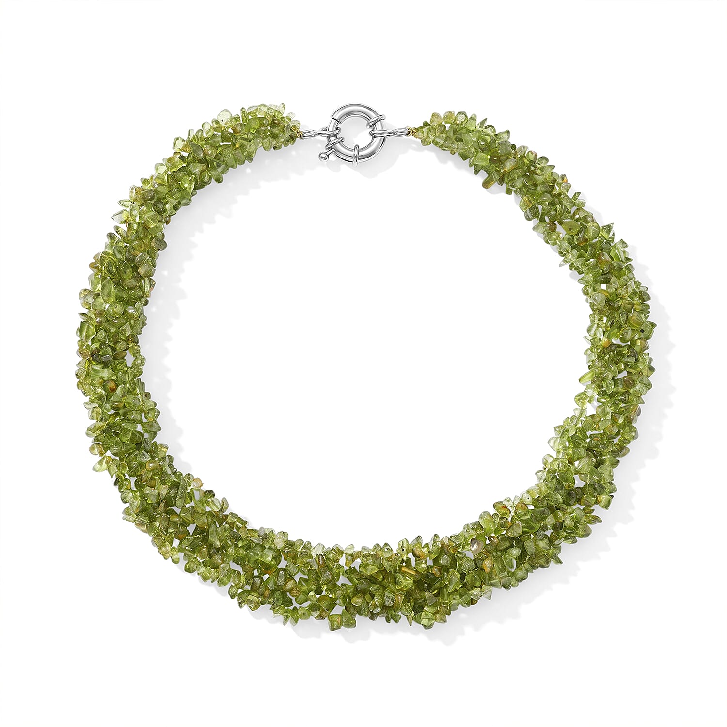 Peridot 665.00 ctw Chips Necklace (20 Inches) in Silvertone