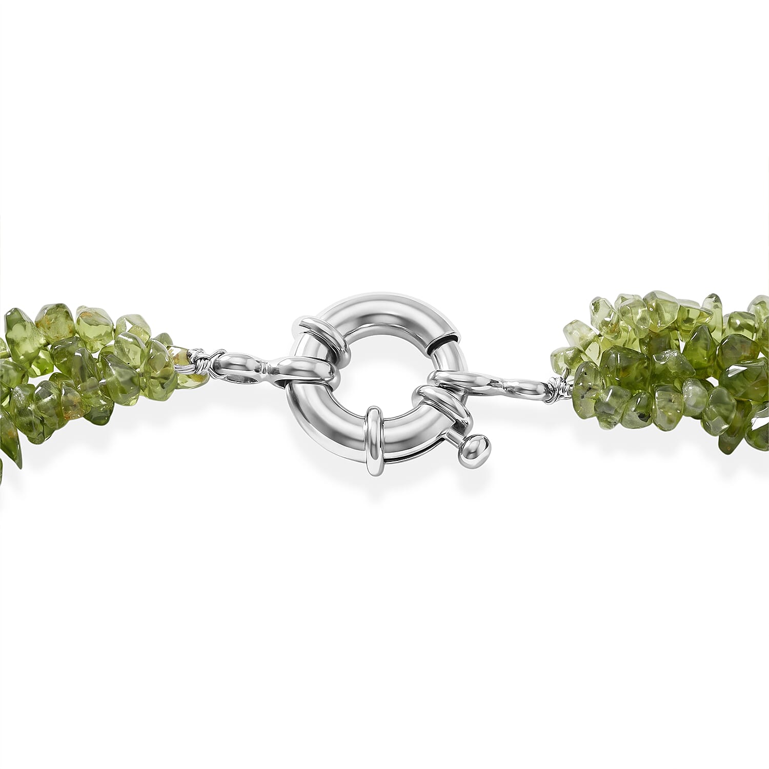 Peridot 665.00 ctw Chips Necklace (20 Inches) in Silvertone